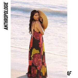 ANTHROPOLOGIE FLORAL FLOUNCED MAXI COVERUP DRESS NEW SMALL